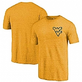 West Virginia Mountaineers Fanatics Branded Gold Primary Logo Left Chest Distressed Tri Blend T-Shirt,baseball caps,new era cap wholesale,wholesale hats